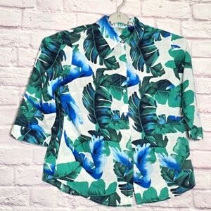 Allison Daley Tropical Floral Button-Down Blouse Size 12